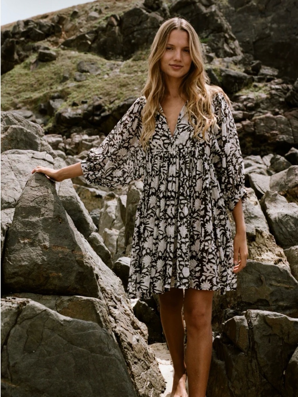 Daughters of India Kyra Mini Dress in Pepper (Black and White Floral) - Picture 5 of 5